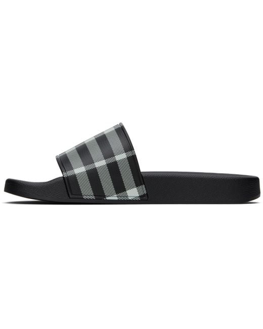Burberry Black Check Pool Slides for men