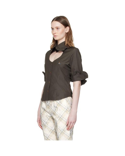 Vivienne Westwood Black Pinstripe Shirting S/S Toulouse Frill Shirt