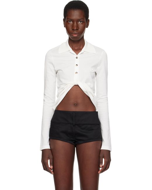 COURREGES＞＞＞ツイストコットンピケクロップドポロ Courreges ホワイト Twist ピケ クロップド ポロシャツ ブラック