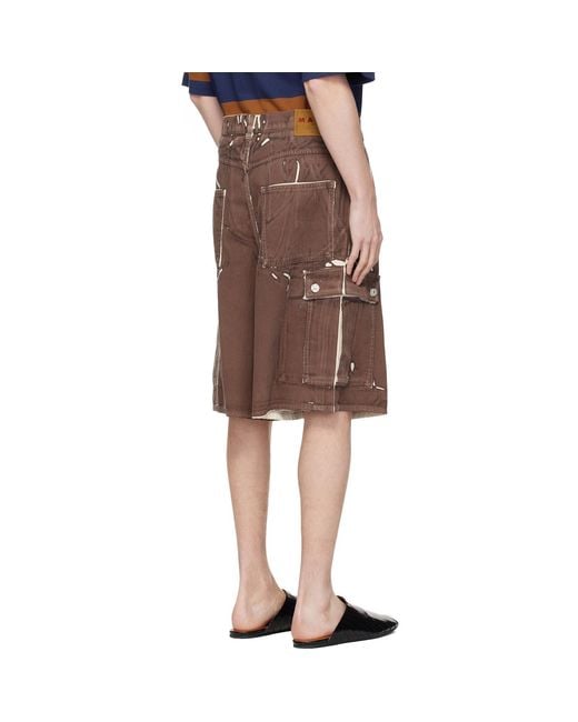 Marni Multicolor Screen-Printed Denim Cargo Shorts for men