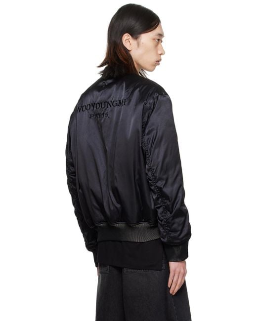 Wooyoungmi Blue Black Embroidered Bomber Jacket for men
