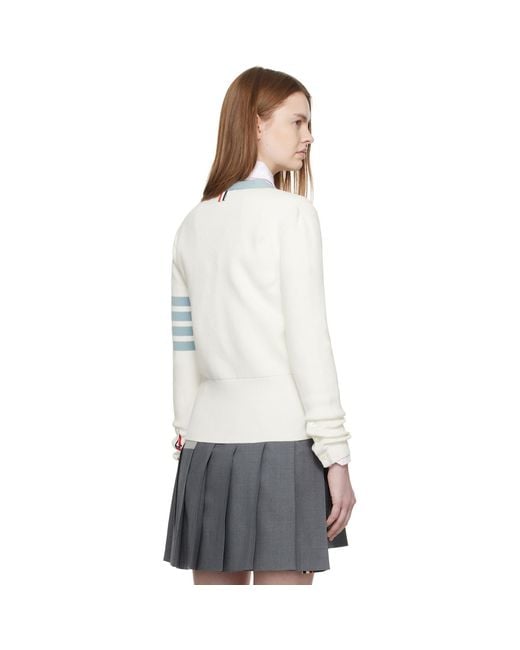 Thom Browne White Off- Milano Stitch Cotton 4-Bar Cardigan
