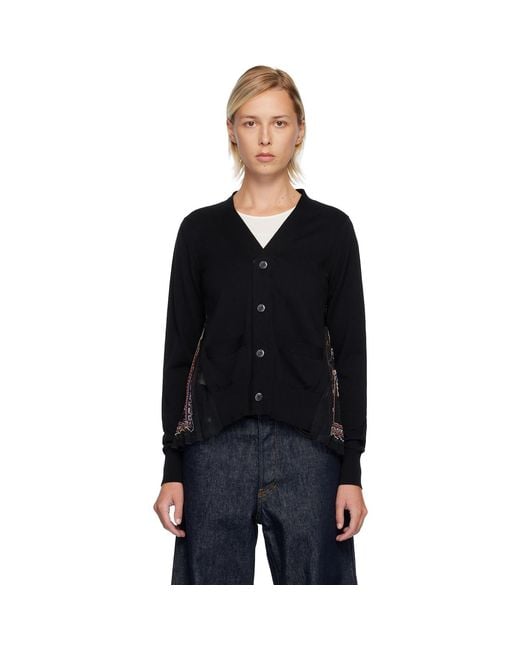 Sacai Black Paisley Printcotton Knit Cardigan