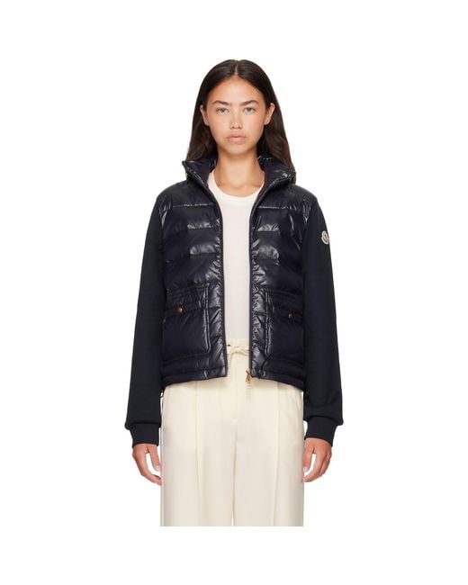 Moncler Blue Zip Up Cotton Fleece Down Cardigan