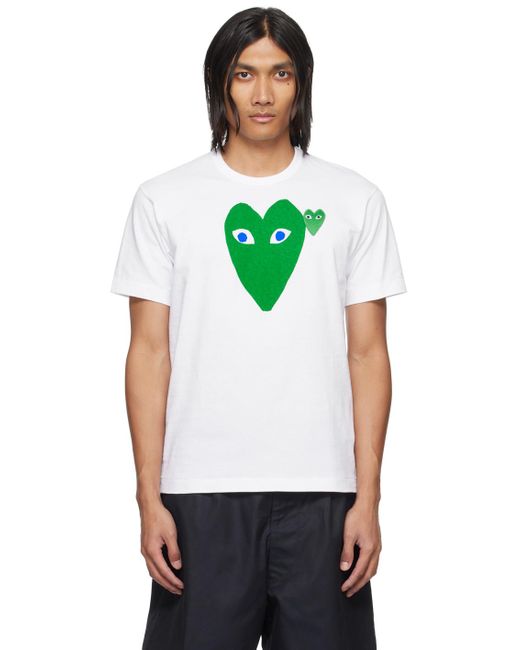 COMME DES GARÇONS PLAY Comme Des Garçons Play White & Green Large Double Heart T-shirt for men