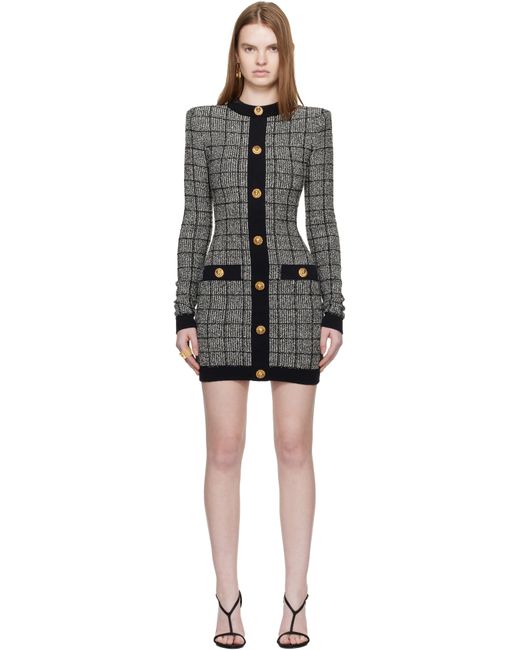 Balmain Black Buttoned Light Tweed Minidress