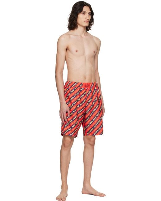 Martine Rose Red Striped Swim Shorts for men