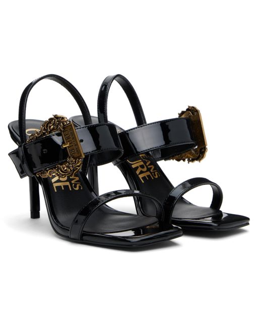 Versace Jeans Couture ブラック Baroque Buckle Patent Emily ヒールサンダル Black