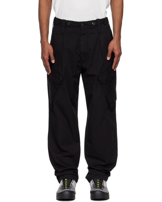 C P Company Black Cotton Gabardine Loose Cargo Pants for men
