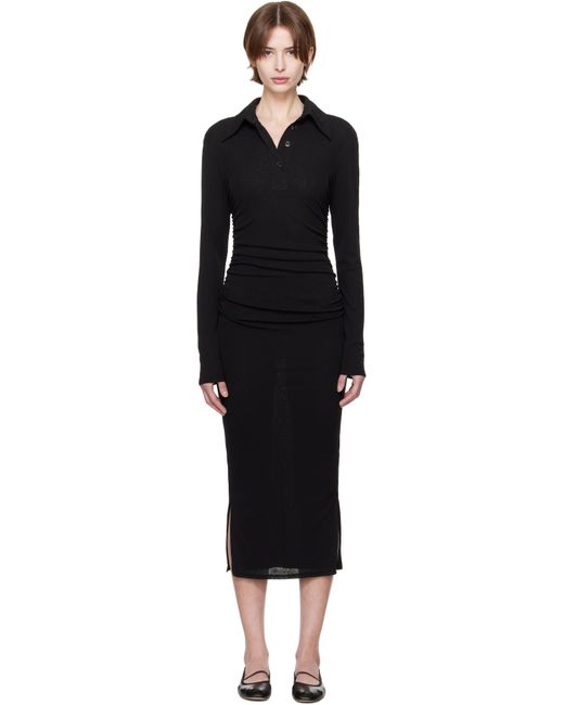 Nanushka Black Verity Mesh Jersey Shirt Midi Dress