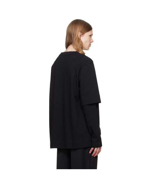 Simone Rocha Black Lace Up Hem Layered Long Sleeve T-Shirt for men