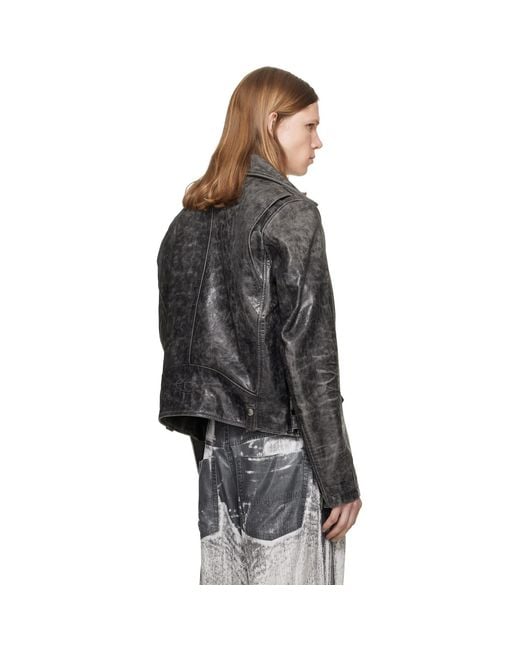 DIESEL Black Treated Leather Biker Jacket for men