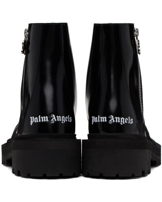 Palm Angels Black Embossed Combat Boots for men
