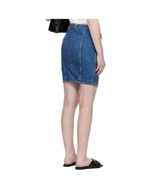 Balmain Blue Short Denim Belt Midi Skirt