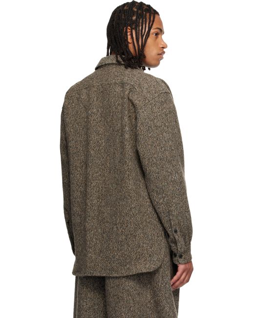 Dries Van Noten Brown Tweed Zipped Shirt for men