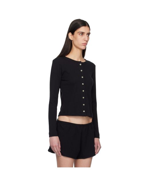 Leset Black Pointelle Classic Crew Cardigan