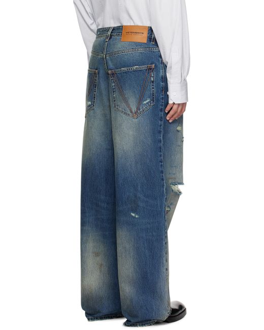 メンズ Vetements ブルー ディストレス バギージーンズ ブルー メンズ Vetements ブルー ディストレス バギージーンズ ブルー