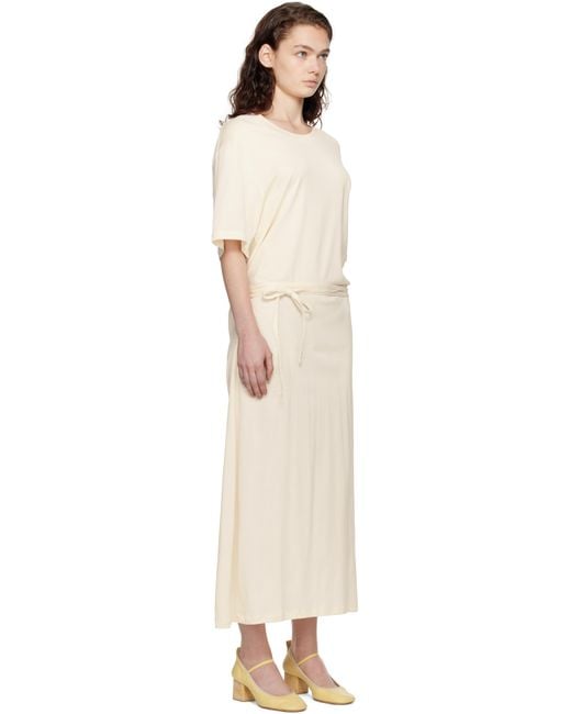 Robe T-Shirt Midi Blanc Cassé À Ceinture Et À Col En Tricot Côtelé Lemaire en coloris Black