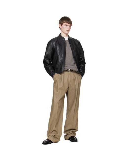 sunflower Black Leather Polo Biker Jacket for men