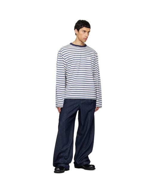 we11done Blue Stripe Long-Sleeve T-Shirt for men