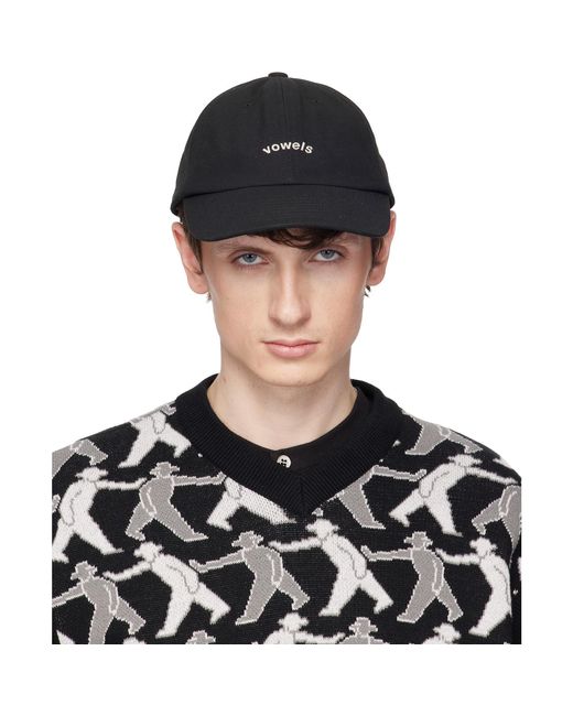 vowels Black Cotton Twill Cap for men