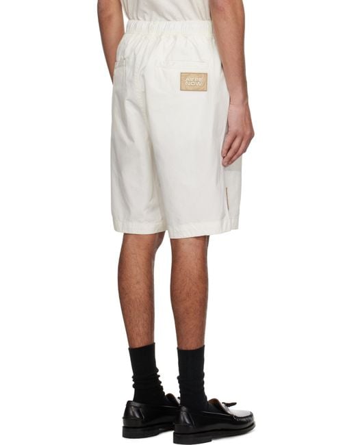Aape By A Bathing Ape White Off- 'Aape Now' Woven Shorts for men