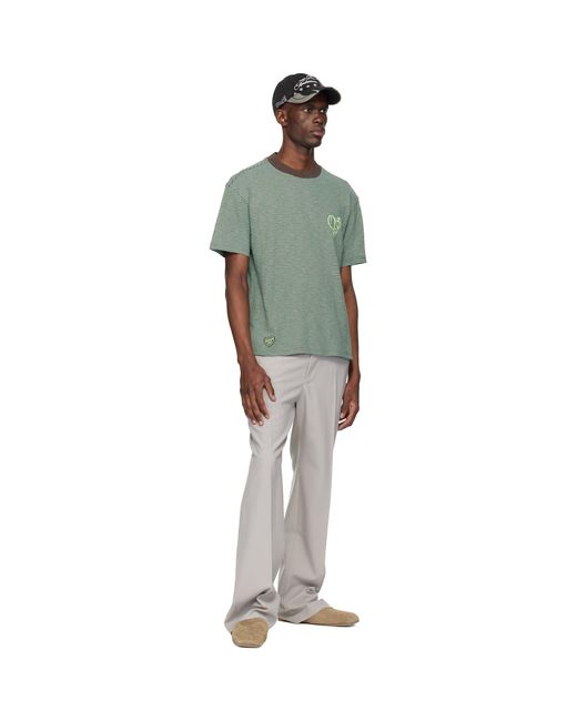 ANDERSSON BELL Green Essential Heart Logo Stripe T-Shirt for men