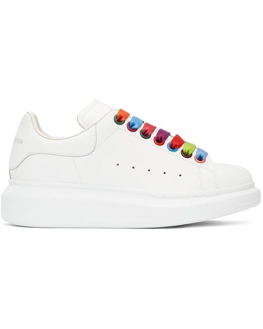 Alexander McQueen Oversized White Leather Rainbow Lace Trainers