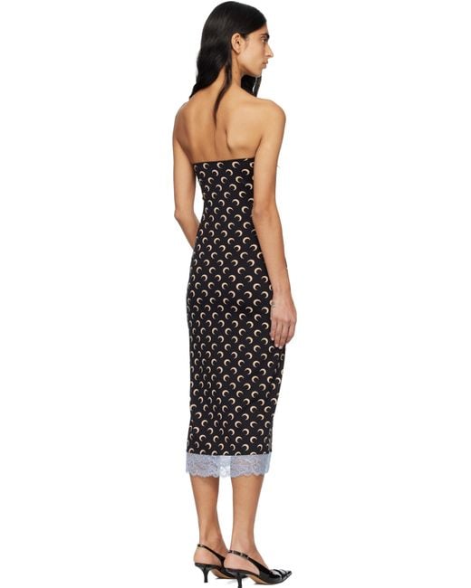 MARINE SERRE Black Recycled Moon Jersey Bustier Midi Dress