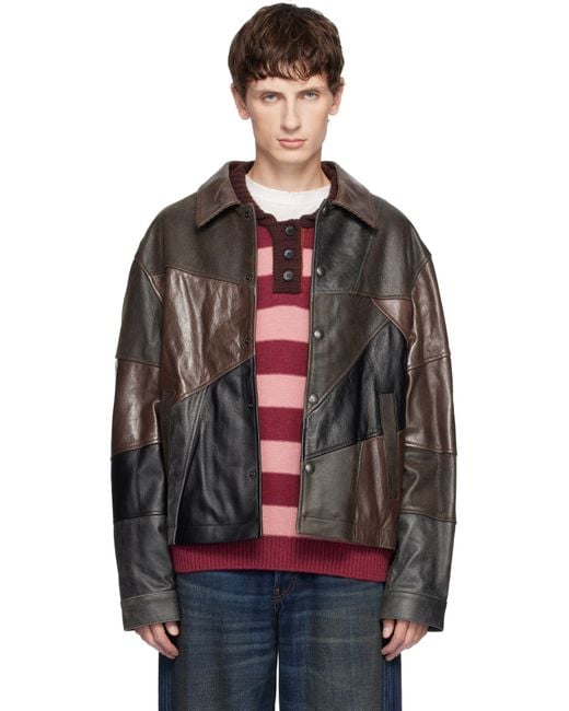 ANDERSSON BELL Black Patchwork Leather Jacket for men