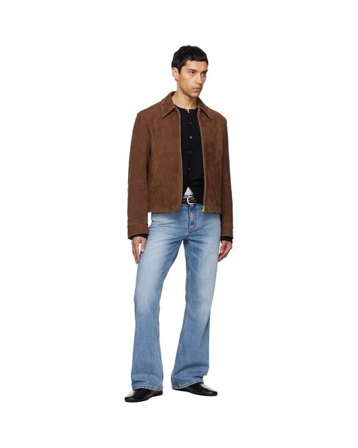 TONYWACK Black Buckle Zip Goat Suede Jacket for men