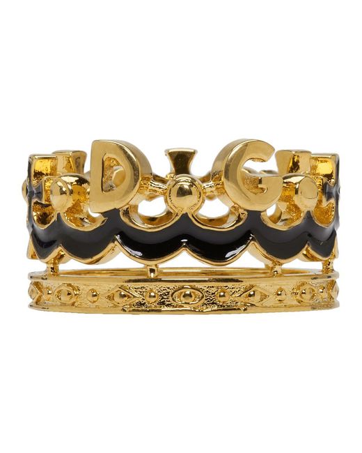 Dolce & Gabbana Metallic Gold Crown Ring for men