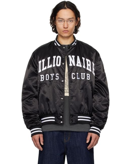 BBCICECREAM Black College Satin Bomber Jacket for men
