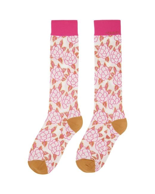 Marni Pink Flower Jacquard Socks