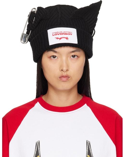 Charles Jeffrey Black Ssense Exclusive Punk Ears Beanie