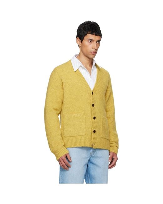 Dries Van Noten Yellow Alpaca Cardigan for men