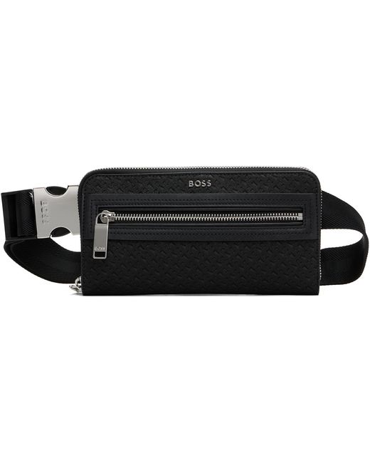 Boss Black Bonded Leather Belt Bag for men