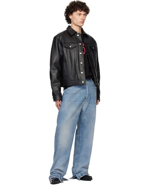 メンズ 1017 ALYX 9SM ブラック グレインレザー トラッカージャケット Black