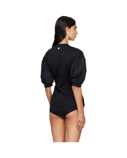 Simone Rocha Black Puff Sleeve Sculpted Contrast T-Shirt