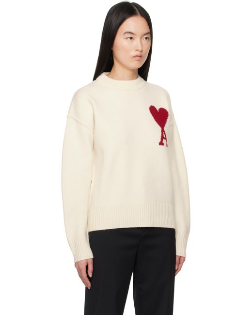 Pull Blanc Cassé En Laine À Logo Ami De Cœur AMI en coloris Black