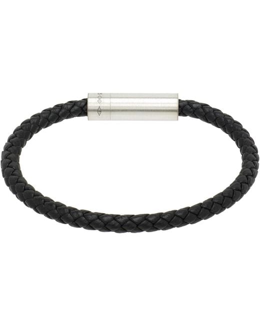 Le Gramme Black Leather Cable 'Le 7G' Bracelet for men