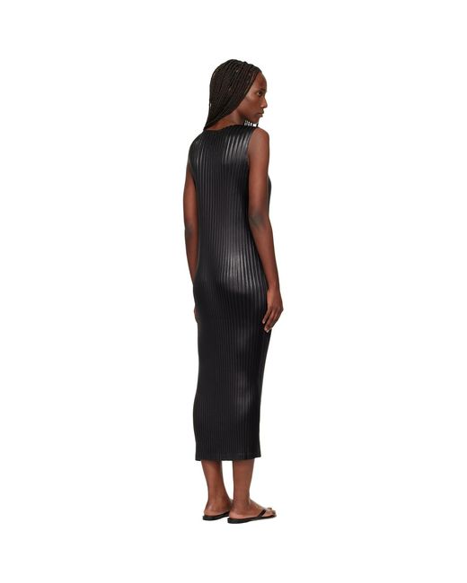 Issey Miyake Black Glossed Metal Pleats Midi Dress