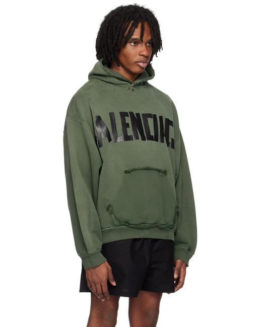 Balenciaga Tape Type Ripped Pocket Hoodie in Green for Men