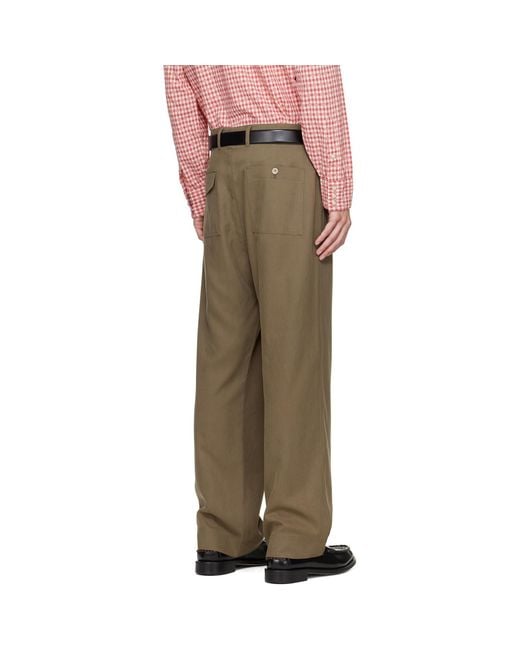 Paul Smith Green Khaki Relaxed-Fit Pleated Lyocell Trousers for men