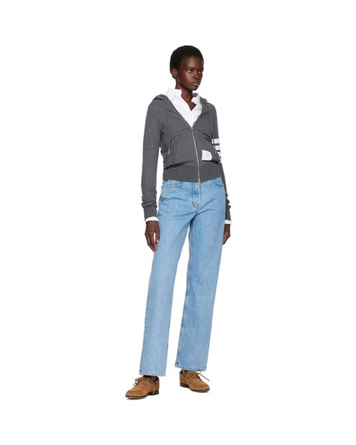 Thom Browne Blue Classic Loopback 4-Bar Zip Hoodie