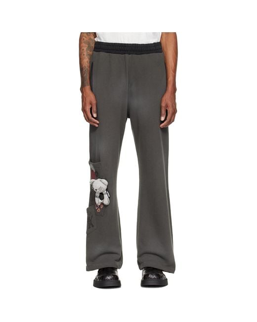 we11done Gray Washed Doodle Teddy Sweatpants for men