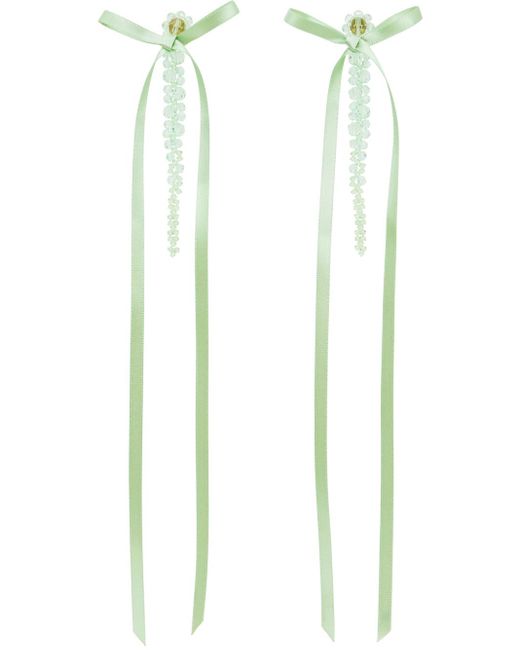 Simone Rocha White Green Bow Ribbon Drip Earrings
