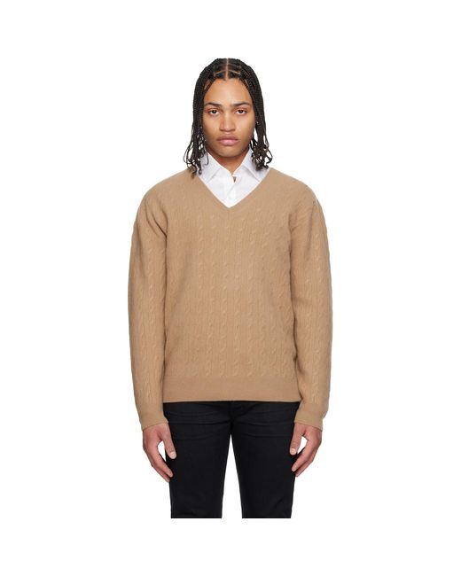 Tom Ford Black Tan Cable Lambswool Ls V-Neck Sweater for men