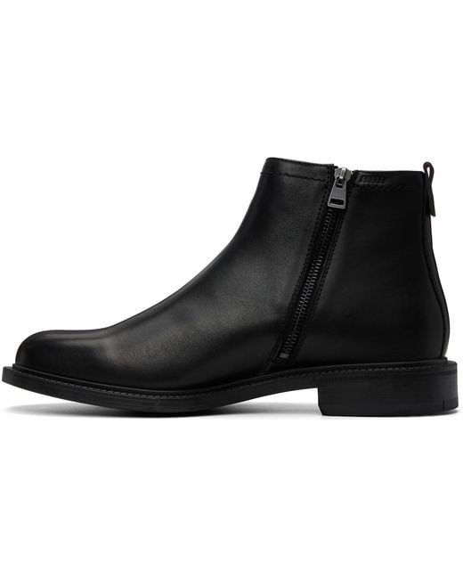 HUGO Black Leather Logo Trim Boots for men