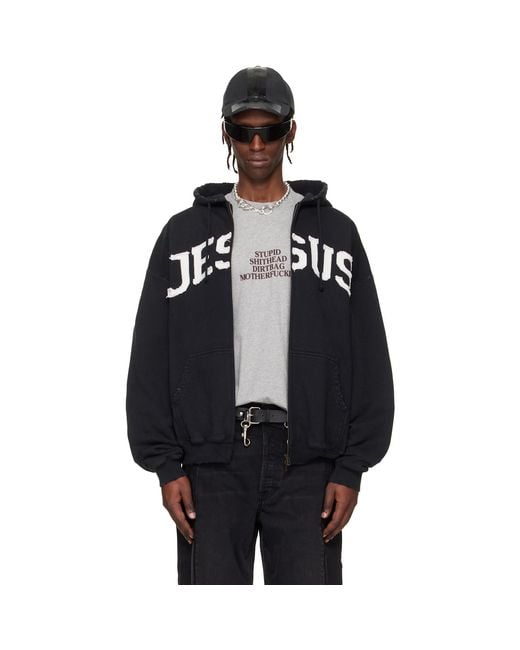 Vetements Black 'Jesus Christ' Zip-Up Hoodie for men